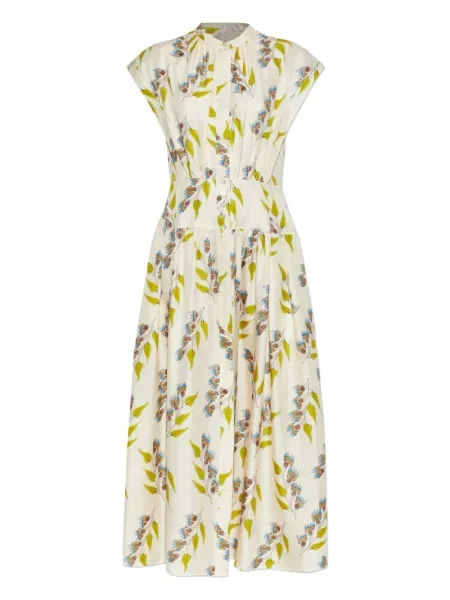 Rochie midi Ulla Johnson cu model floral până la genunchi de costum alb