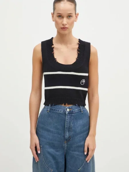 AMBUSH vestă din Destroyed Rib Round Neck negru