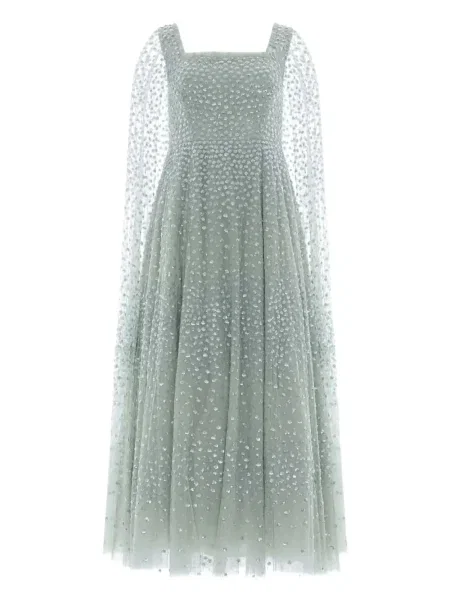 Maksi sukienka maxi Needle & Thread w grochy garniturowa zielona