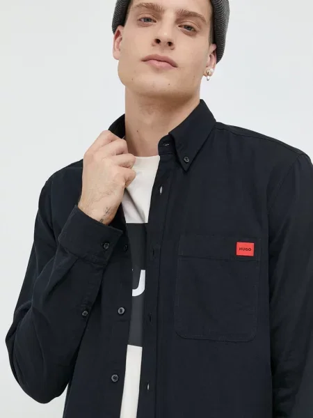 Košulja HUGO za muškarce slim o button-down ovratnikom crna