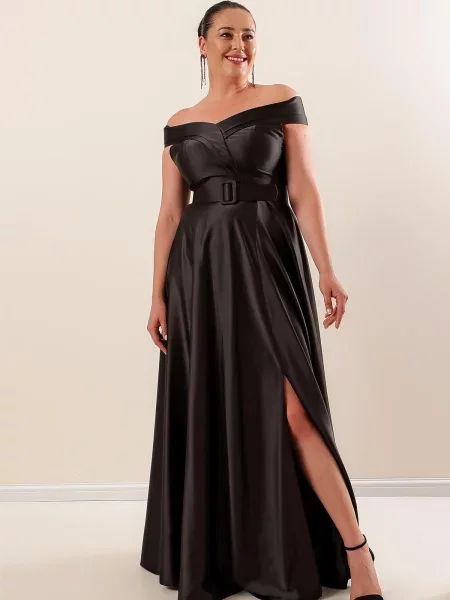 Gulerat rochie maxi By Saygı din satin negru