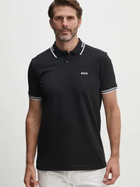 Tricou polo Boss Green negru