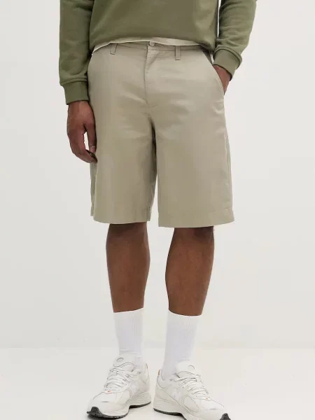 Šortky s příměsí lnu Calvin Klein Jeans béžová