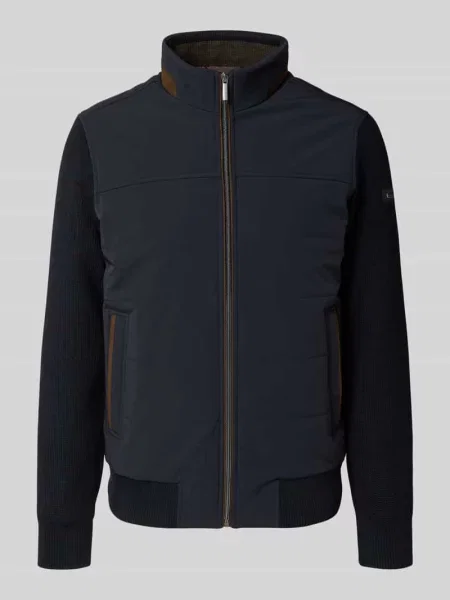 Kardigan rozpinany o kroju slim fit ze stójką Bugatti granatowy