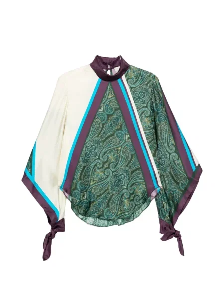 Top Alemais de mătase cu imagine cu model paisley verde