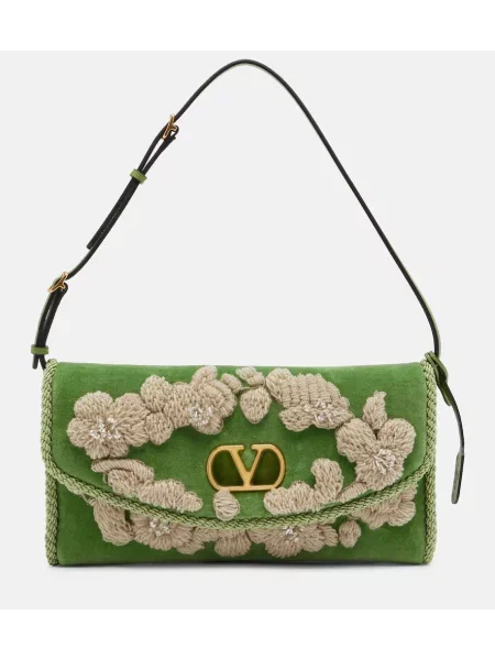 Geantă Valentino Garavani de catifea verde