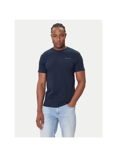 Tommy Jeans Marškinėliai Linear Chest Tamsiai mėlyna