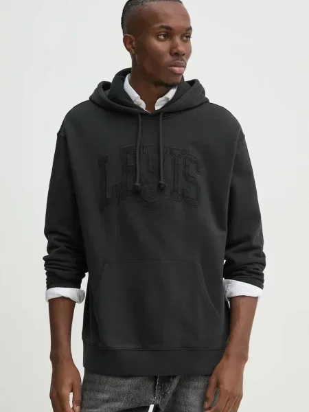 Dukserica Levi's za muškarce s kapuljačom melanž crna