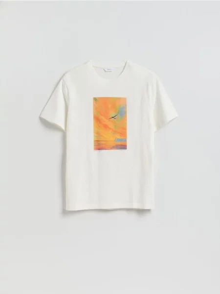 Reserved Tricou regular cu imprimeu crem