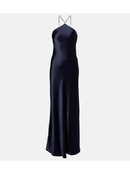 Rochie Staud din satin cu gât halter albastru