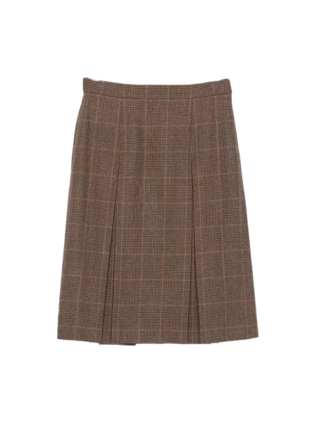 Spódnica midi Saint Laurent wełniana w kratę beżowa