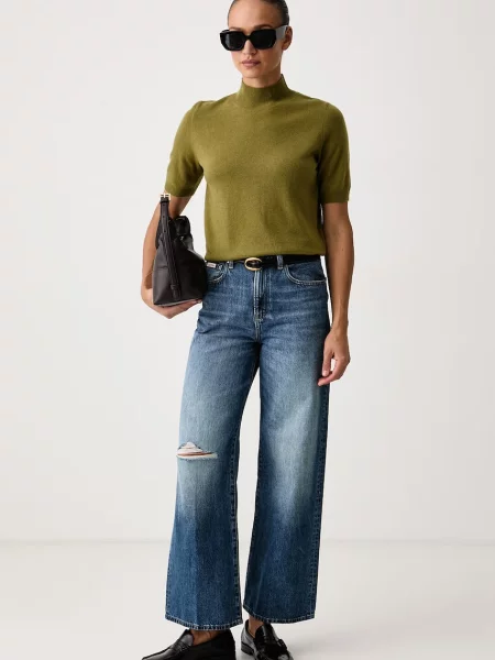 United Colors of Benetton pulover cu mânecă scurtă pentru femei cu lână verde