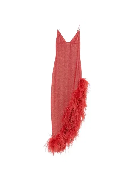 Rochie Oseree cu pene asimetrică roșu