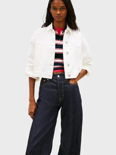 Укорочена джинсова куртка Tommy Jeans біла