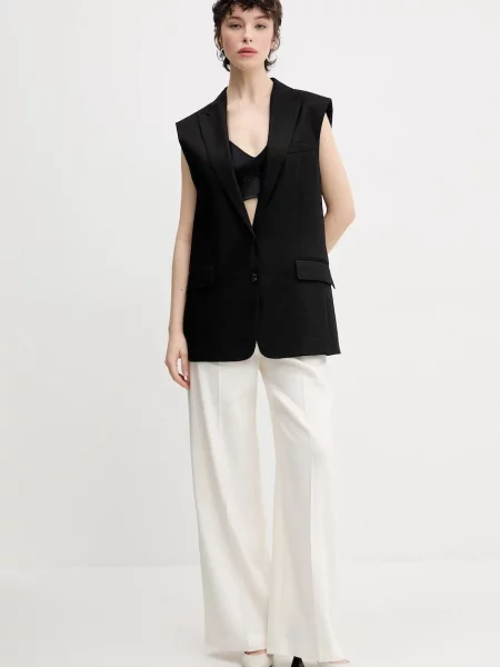 Лляний жилет HUGO однобортний чорний