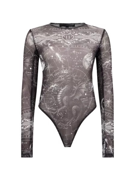 Body Philipp Plein cu imagine din tul negru