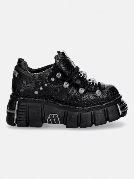 Usnjene superge New Rock PITON ESCAMA NEGRO BRILLO TOWER NEGRO ACER črna