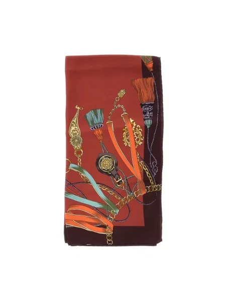 Chusta Etro z frędzli z wzorem paisley pomarańczowa