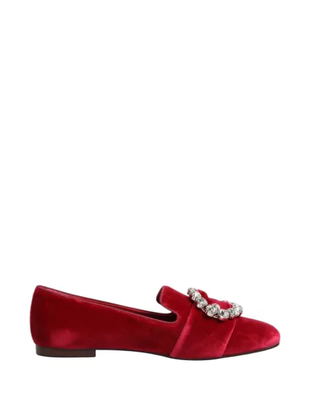 Stras pantofi loafer Dolce & Gabbana de catifea cu cataramă roșu