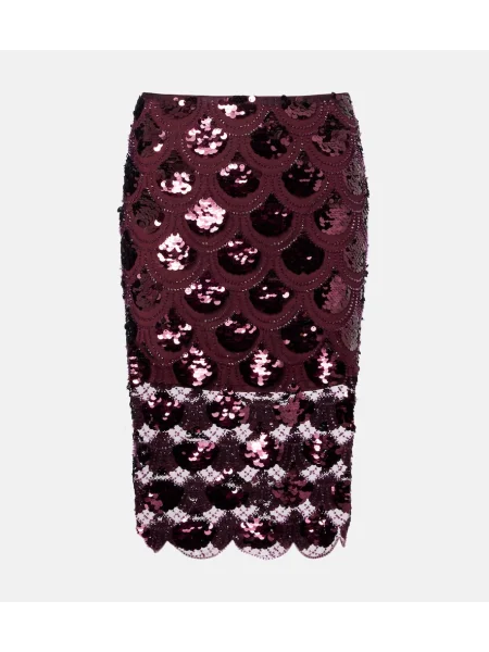 Fustă midi Rotate plasă până la genunchi bordo