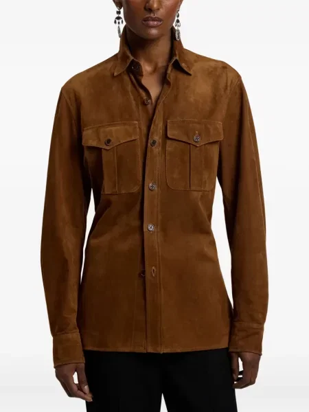 Μακρύς πουκάμισο Ralph Lauren Collection σουέτ καφέ