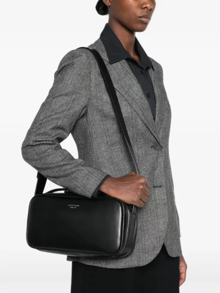 Кожена чанта Emporio Armani с автограф черно