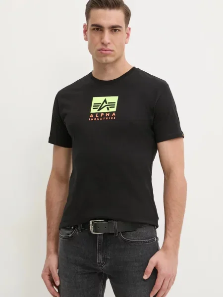 Тениска Alpha Industries Satin Logo T с принт черно