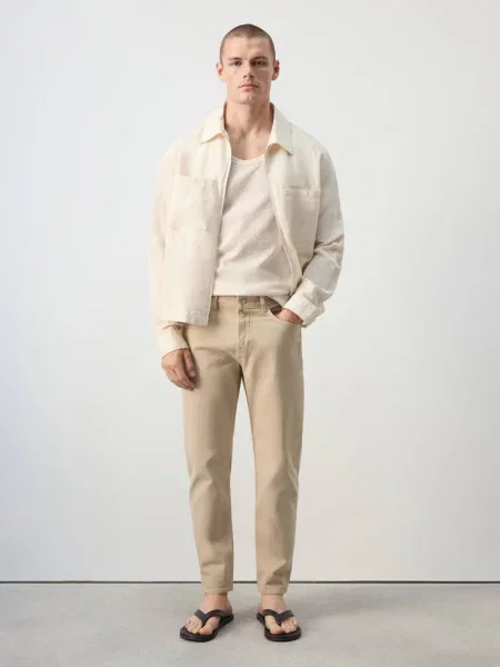Koszulka slim fit na ramiączkach złamana biel Mężczyzna XL MANGO MAN