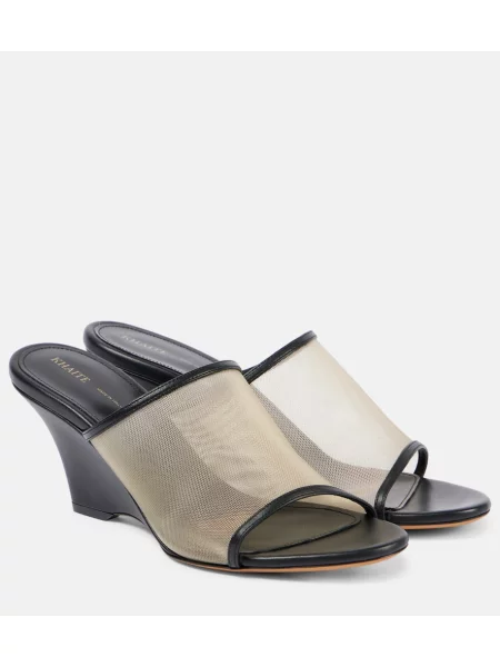 Papuci tip mules Khaite din piele cu pană negru