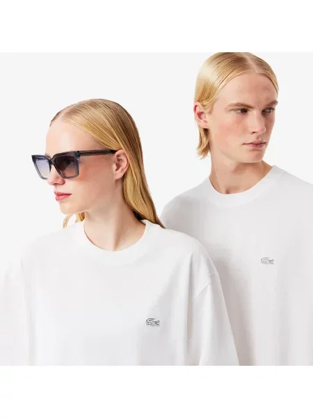 Lacoste T-Shirt Unisex Z Okrągłym Dekoltem Loose Fit biały