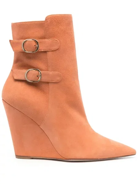 Велурени боти Stuart Weitzman с катарама оранжево