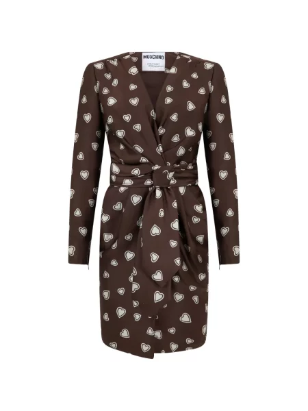 Rochie mini Moschino cu imagine cu motiv cu inimi cu două rânduri de nasturi maro