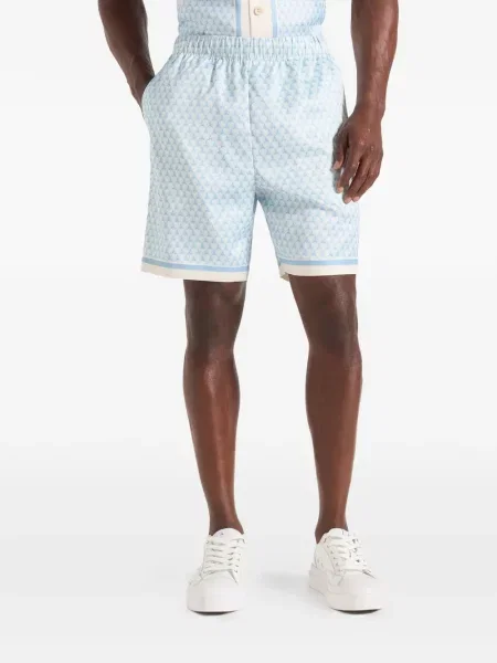 Pantaloni scurți Manière De Voir din satin cu imagine albastru