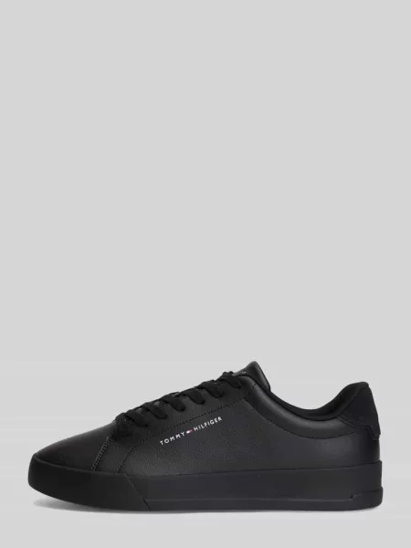 Sneakersy z mieszanki skóry i tkaniny z napisem z logo Tommy Hilfiger czarne
