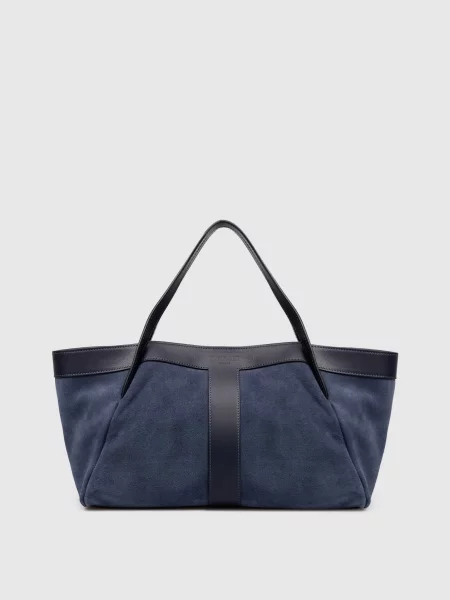 Замшева сумка-тоут з тисненням логотипа Twinset синя