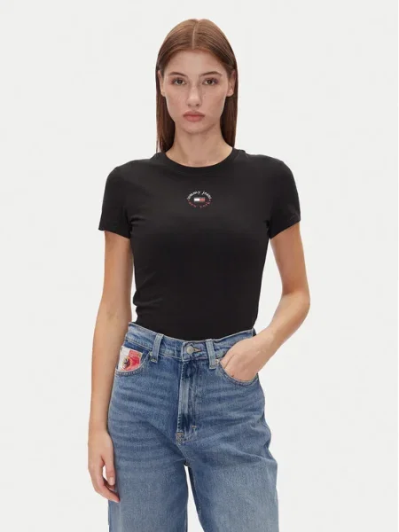 Тениска Tommy Jeans дамска черно