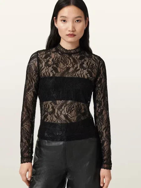 Мереживний топ Allsaints чорний