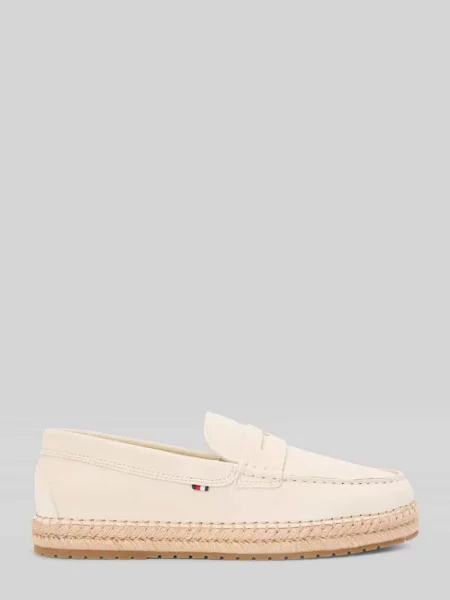 Loafersy z naturalnej skóry welurowej Tommy Hilfiger beżowe