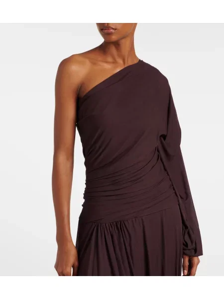 Jersey midi obleka Proenza Schouler z draperijo z enim ramenom rjava