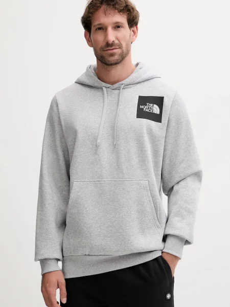 Суичър с качулка The North Face с качулка с принт сиво