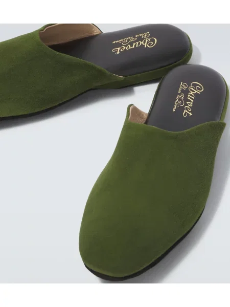 Papuci de casă Charvet din piele de căprioară verde