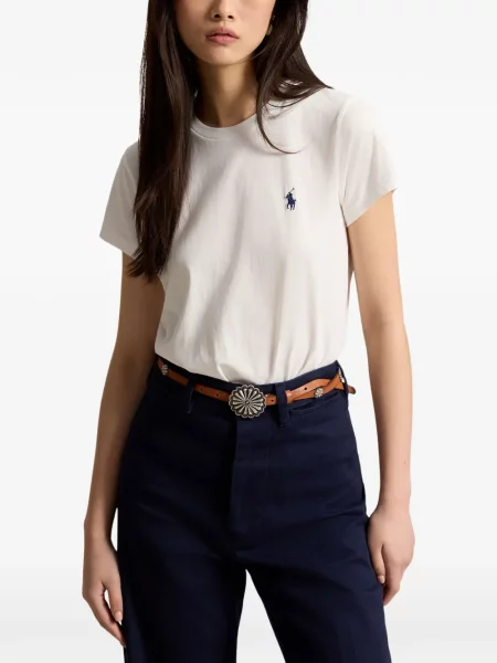Вълнена поло тениска Polo Ralph Lauren с връзки с принт синьо