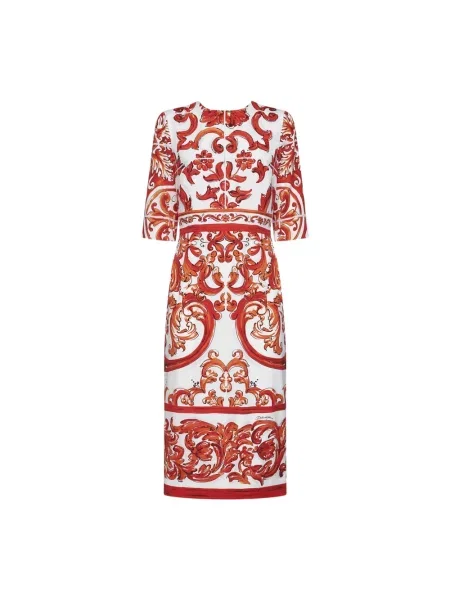 Satynowa sukienka midi Dolce And Gabbana czerwona
