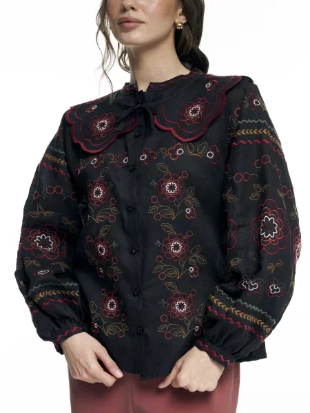 Лляна Вишита сорочка FloveTouch чорний