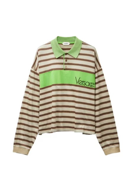 Tricou polo Versace cu dungi cu autograf