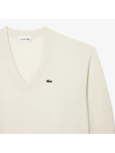 Lacoste Sweter Z Dekoltem W Serek Lacoste beżowy