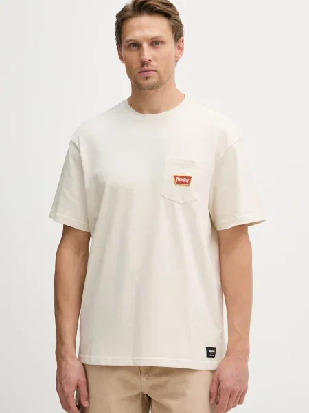 Hurley T-shirt z bawełną beżowa