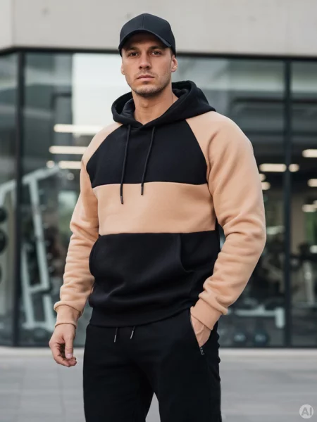 Bluza z kapturem w kamelowo-czarne paski Dstreet czarny