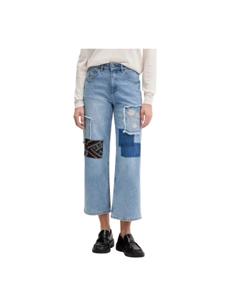 Desigual jeansy PATCHE high waist niebieskie