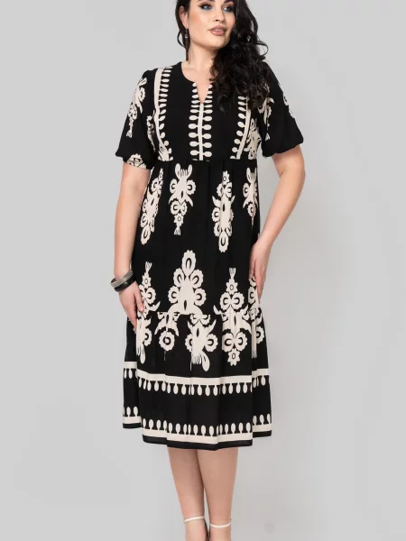 Сукня міді All Posa віскоза/модал чорний